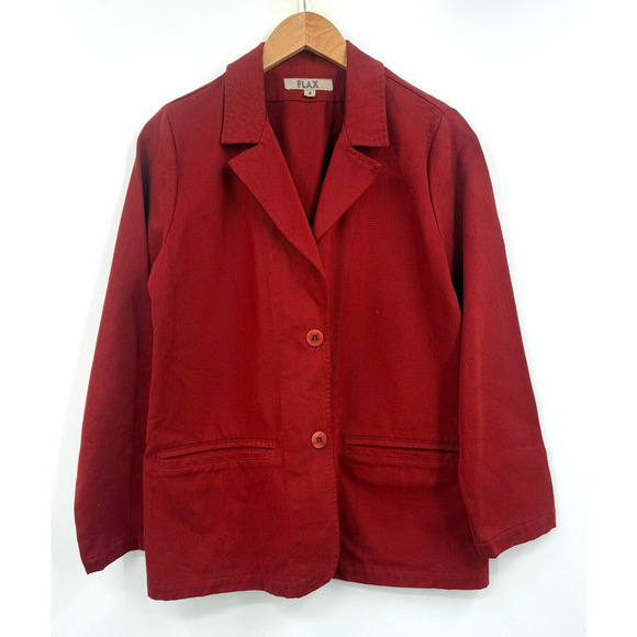 Flax Blazer Womens Cotton Tencel Single Breast Red‎ Pockets Jacket Size Small - Picture 1 of 11